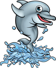 Dolphin Cartoon Character Splashing