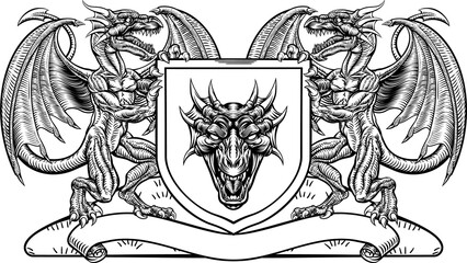 Heraldic Crest Coat of Arms Dragon Shield Emblem