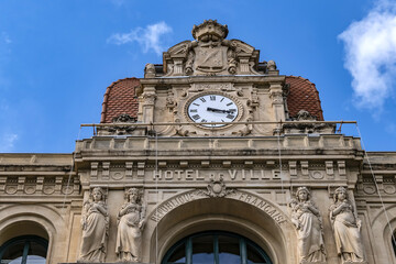 Cannes' imposing four-stores Town Hall (Hotel de Ville, 1876). Cannes, France.
