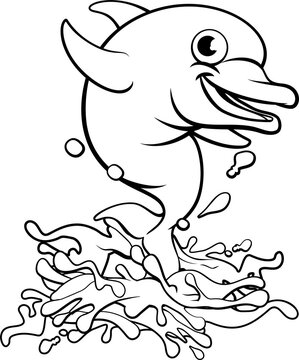 Dolphin Cartoon Character Splashing