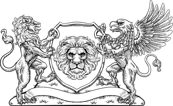 Coat of Arms Crest Griffin Lion Family Shield Seal