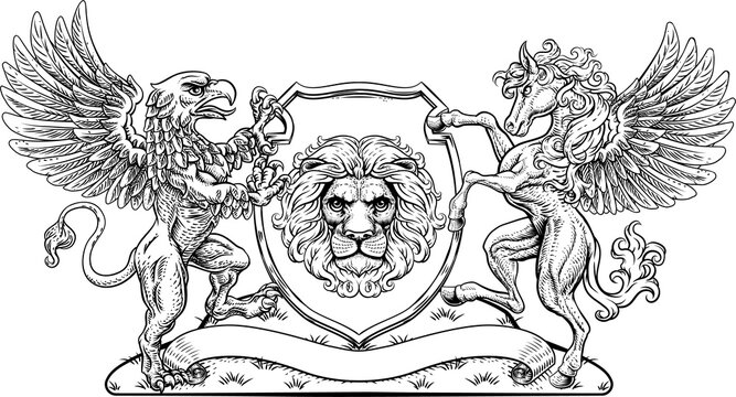 Coat of Arms Crest Griffin Pegasus Lion Shield