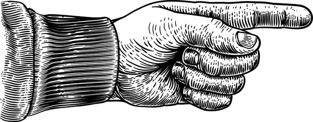 Hand Pointing Direction Finger Engraving Woodcut