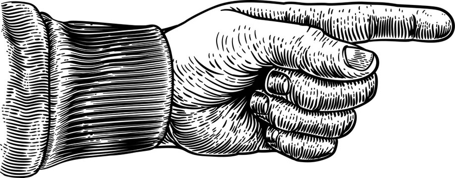 Hand Pointing Direction Finger Engraving Woodcut