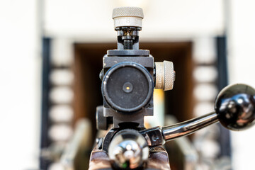 Sighting device on the small caliber rifle. Focus on dials