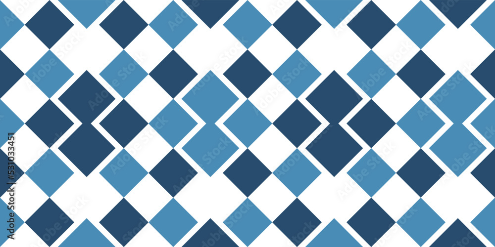 Poster Blue rhombuses in a seamless pattern. Vector of identical vector rhombuses.