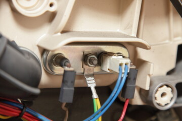 cables, wires, connection, pins, contacts, socket, heating element, water heater, washing machine, washer machine, close up, closeup, clothes washer, construction, consumer electronics, detail, domest