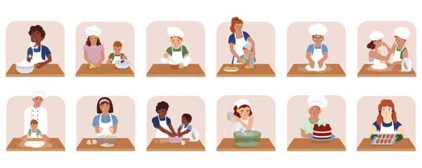 Children Cooking School Flat Icons