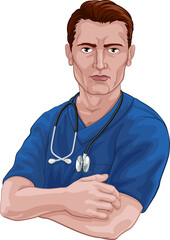 Nurse or Doctor In Scrubs With Stethoscope