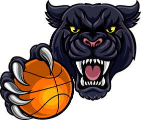 Black Panther Holding Basket Ball Mascot