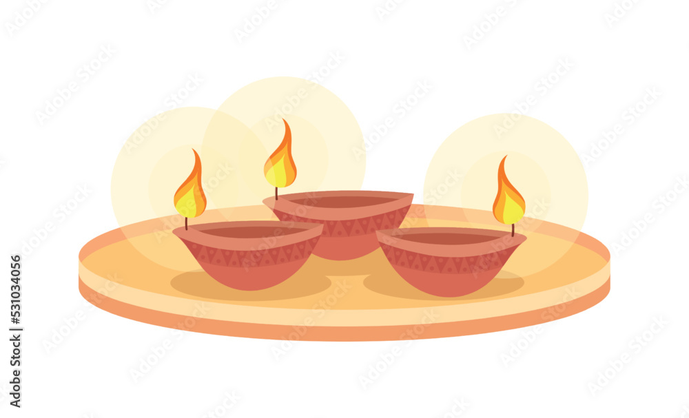 Poster burning oil lamps on tray semi flat color vector objects. editable elements. full sized items on whi