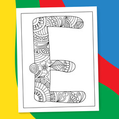 A to Z Hand-drawn Mandala Alphabet letter Coloring page. alphabet letter flower coloring book pages. A-Z letter mandala coloring page doodle
