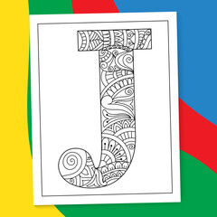 A to Z Hand-drawn Mandala Alphabet letter Coloring page. alphabet letter flower coloring book pages. A-Z letter mandala coloring page doodle