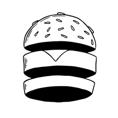 Hand drawn burger vector doodle. Hamburger sketch illustration for print, web and infographics.