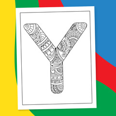 A to Z Hand-drawn Mandala Alphabet letter Coloring page. alphabet letter flower coloring book pages. A-Z letter mandala coloring page doodle