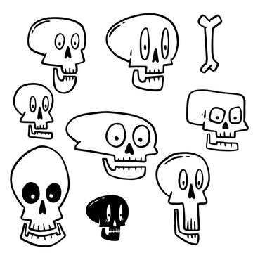Hand drawn skull illustration head. Doodle sketch style.