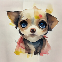 Short Hair. chihuahua Adorable puppy dog. Watercolor illustration with color spots. All dog breeds