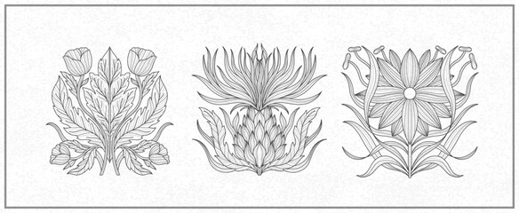 Art nouveau style flower plant basic element. 1920-1930 years vintage design. Symbol motif design.