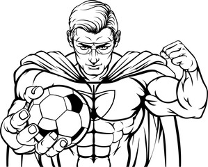 Superhero Holding Soccer Ball Sports Mascot
