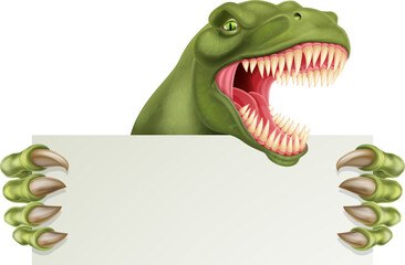 Dinosaur T Rex Holding Sign Cartoon