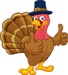 Turkey Pilgrim Hat Thanksgiving Cartoon Character