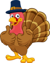 Turkey Pilgrim Hat Thanksgiving Cartoon Character