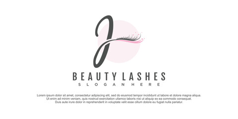 Beauty lashes logo with letter j concept for beauty extention