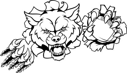 Obraz premium Wolf American Football Mascot Breaking Background
