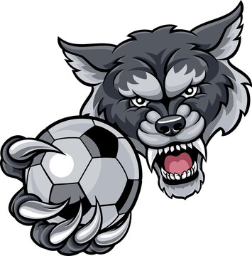 Wolf Holding Soccer Football Ball Mascot