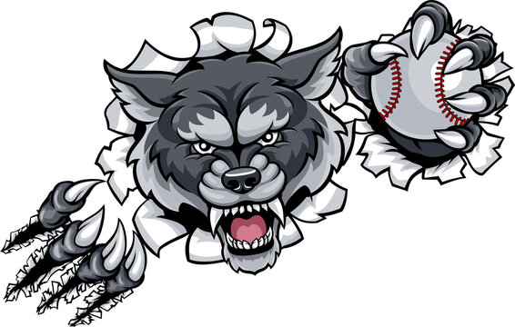 Wolf Baseball Mascot Breaking Background