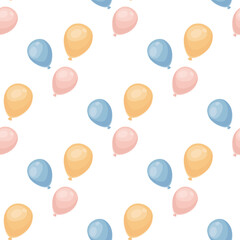 Seamless vector pattern of children's balloons in pastel colors. Perfect for printing on fabric and wrapping paper.