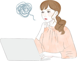 パソコンで仕事をする女性　トラブル　困る　イライラ