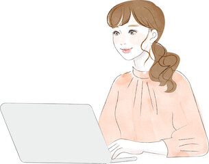 パソコン仕事をする女性　きれいな女性