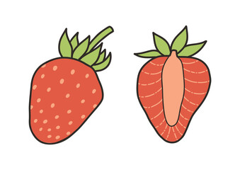 Sweet juicy strawberry - cartoon style vector illustration. Objects isolated on white background. Vector isolated icon. - 531036849