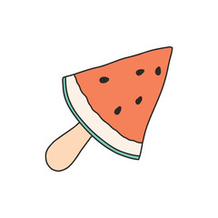 Watermelon wedge - cartoon style vector illustration. Object isolated on white background. Vector isolated icon. - 531036855