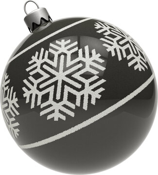 Black retro Christmas ornament with snowflake design isolated on transparent background. 3D illustration render.
