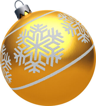 Gold retro Christmas ornament with snowflake design isolated on transparent background. 3D illustration render.
