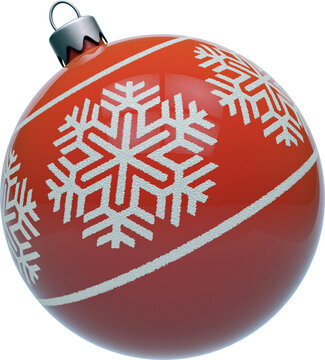 Orange retro Christmas ornament with snowflake design isolated on transparent background. 3D illustration render.
