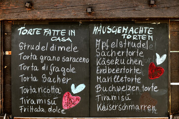 Dessert menu board in italian and german