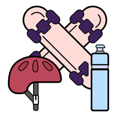 Board Helmet and Bottle Vector Icon Design, Sporting equipment Symbol, Physical Fitness and Wellness Sign, Leisure Activity stock illustration, Skateboarding Action Sport Concept