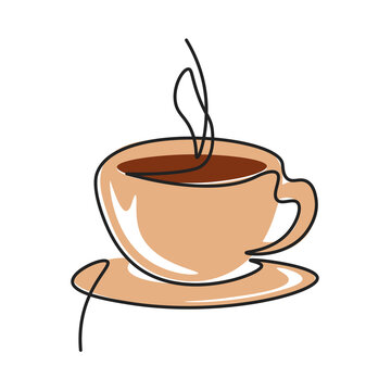Continuous line illustration, illustration of a cup of hot coffee, tea. The concept of autumn, food and keep warm