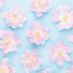 Pink tulips blossom pattern on pastel background.
