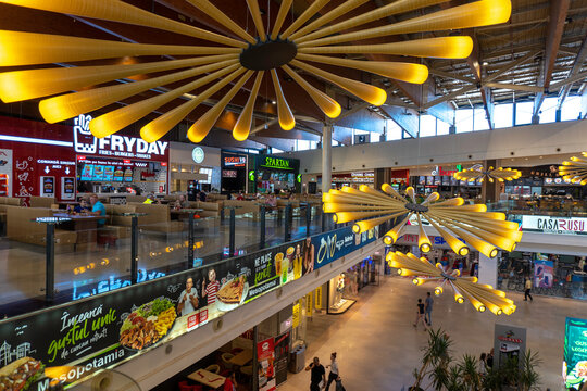 Inside Modern architecture of Iulius Shopping Mall in Timisoara