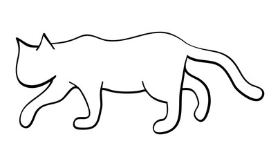 Cat outline illustration with black thin line. PNG with transparent background.
