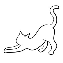 Cat outline illustration with black thin line. PNG with transparent background.