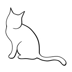 Cat outline illustration with black thin line. PNG with transparent background.