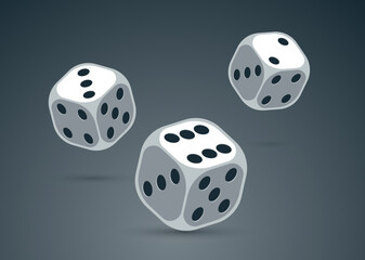 Dice vector 3d objects isolated illustration, gambling games design, board games, realistic cubes fortune luck.