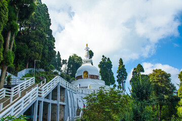 Fototapeta na wymiar Japanese Shanti-Stupa or Peace Pagoda temple in the hills of Darjeeling, India.