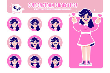 different face emotion cute girl cartoon character collection 2
