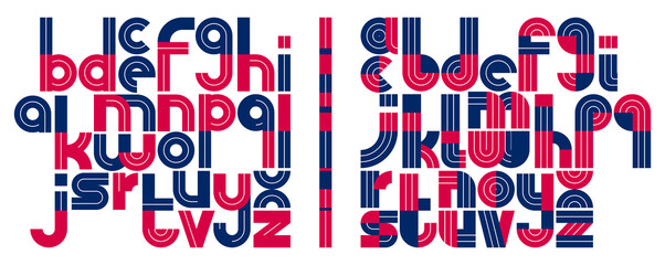 Abstract geometric original font vector typeset, logo creation alphabet minimal tech linear geometry style, stylish square unique tile letters set, uppercase and lowercase.